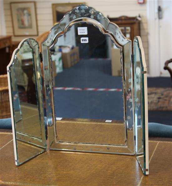 A Venetian etched glass triple mirror, H.67cm